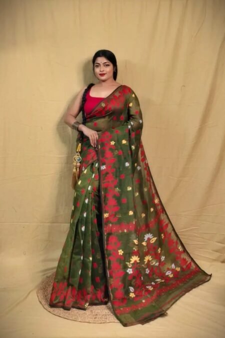 Green Soft Lota Jamdani Sari