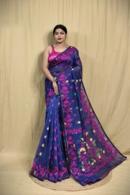 Blue Soft Lota Jamdani Sari